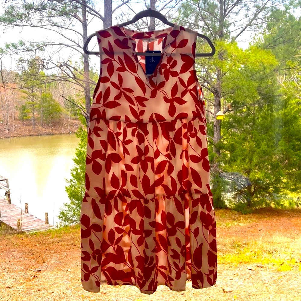 Anna-Kaci NWT tiered cottagecore dress. Rust ecru leaf print. Small.